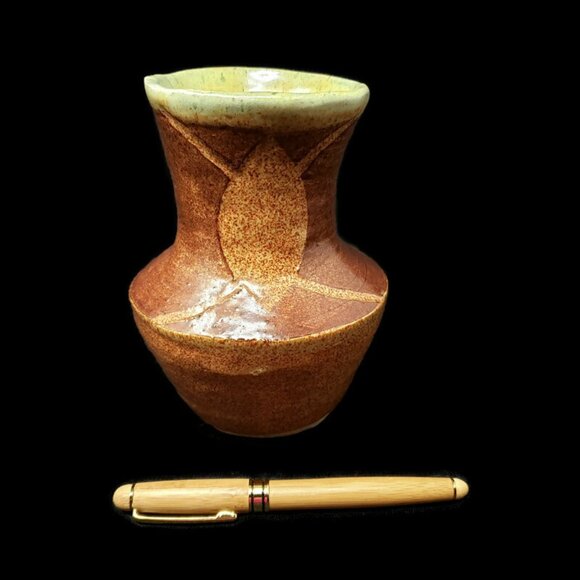 Crude Art Pottery 6" Vase Brutalist Boho Incised Signed PJs 1993 Heavy Vintage - Picture 2 of 11